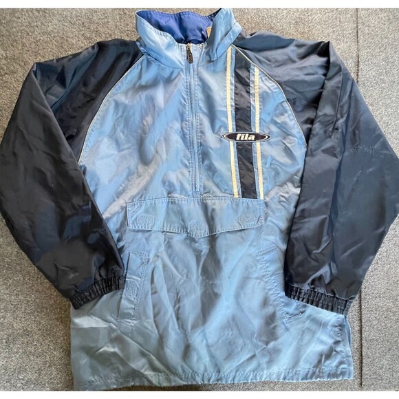 Fila Windbreaker Jacket Men’s Large Blue Navy Half Zip Pullover Vintage Pockets - Picture 1 of 15